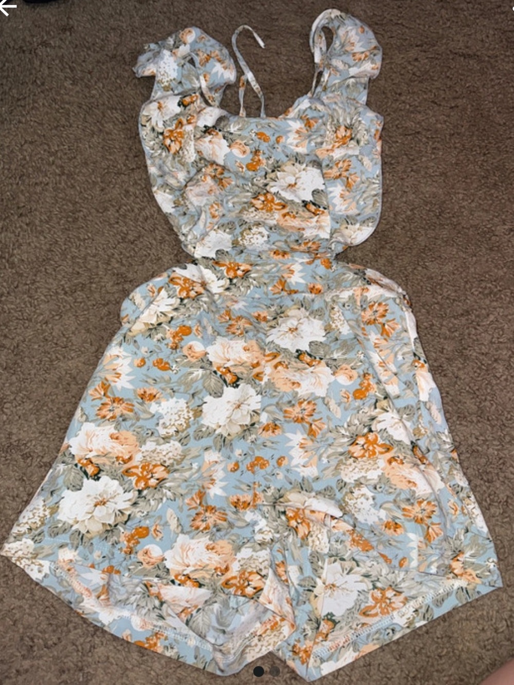 Floral Ruffle Strap Romper in Light Blue and Cream